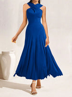 Crisscross Halter Neck A-Line Midi Dress