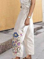 Embroidered Floral Wide-Leg Jeans