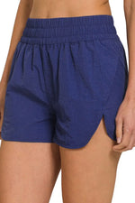 Zenana Windbreaker Smocked Waistband Running Shorts