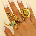 4 Piece Vintage Western Style Bull Head Rings