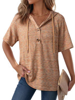 Drawstring Short Sleeve Hooded Top