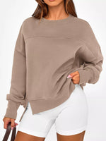 Slit Round Neck Dropped Shoulder Sweatshirt