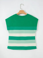 Stripe Mixed Print Crew Neck Cap Sleeve T Shirt