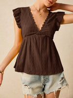 Ruffle Sleeve V-Neck Blouse