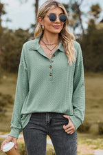 Half Button Dropped Shoulder Blouse