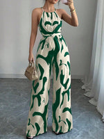 Abstract Print Sleeveless Wide Leg Jumpsuit