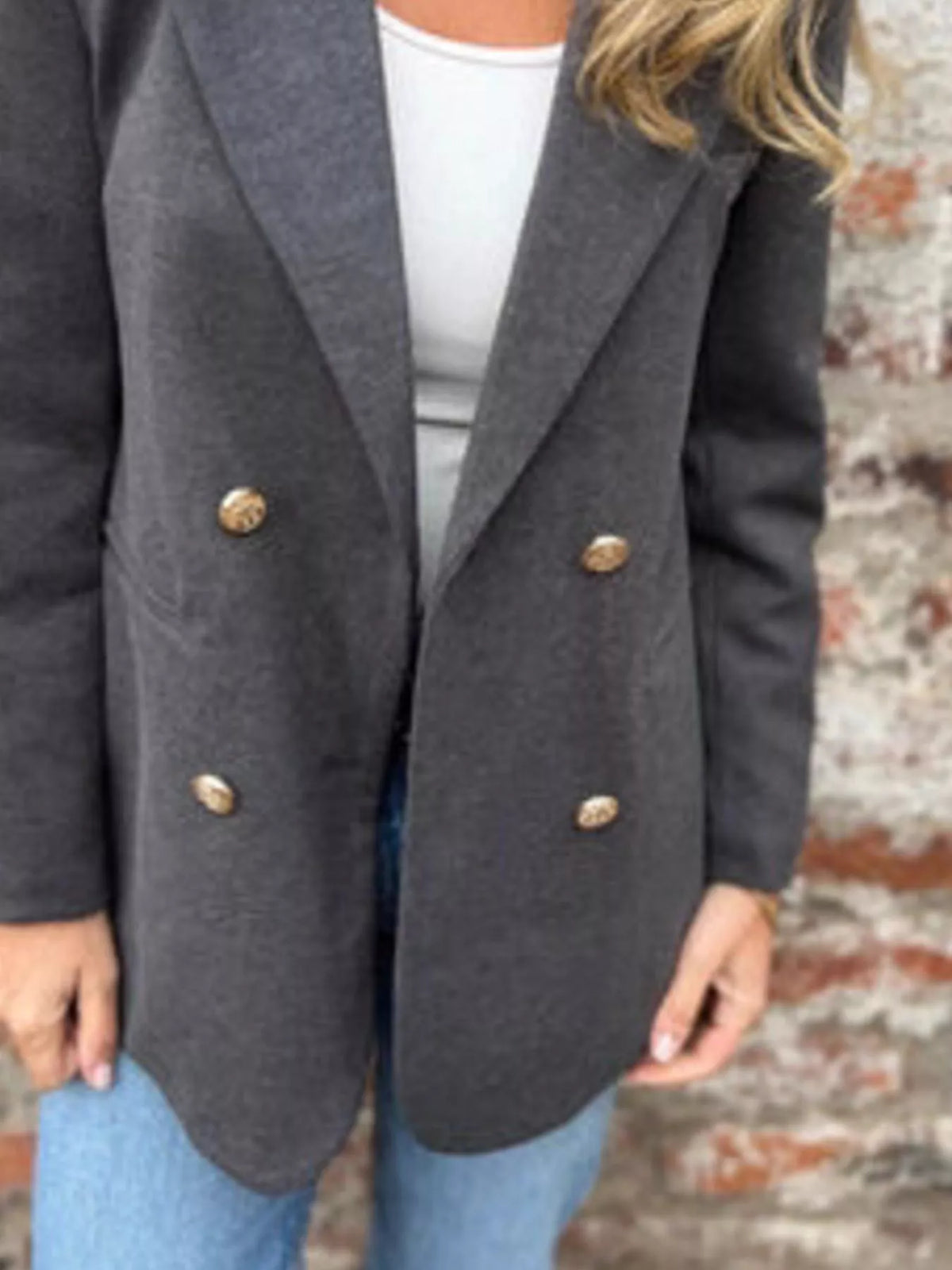 Full Size Double Breasted Long Sleeve Blazer Plus Size