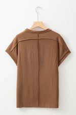 Casual Ribbed Short Sleeve Round Neck T-Shirt