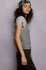 POL Round Neck Outseam Detail T-Shirt with Contrast Color Sleeves