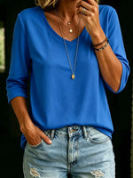 Full Size V-Neck 3/4 Sleeve T-Shirt Plus Size