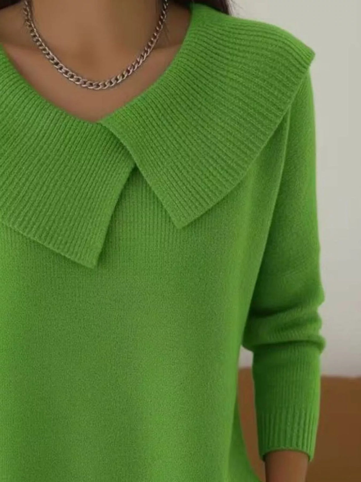 Full Size Wide-Collar Ribbed Knit Sweater Plus Size