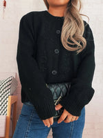 Flower Button Up Ribbed Hem Cardigan