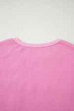 Solid Color Raw Seam Waffled Patchwork Casual T Shirt
