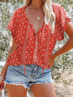Full Size Floral Print V-Neck Shirt Plus Size