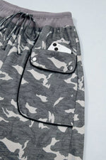 Multicolour Drawstring Contrast Waistband Camouflage Cargo Barrel Pants