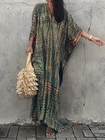 Tie-Dye V-Neck Maxi Dress with Flowy Sleeves