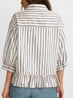 Striped Ruffle Hem Button-Down Shirt