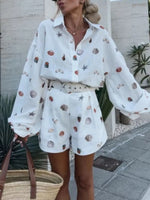 Shell Print Long Sleeve Shirt and Belt Shorts Set