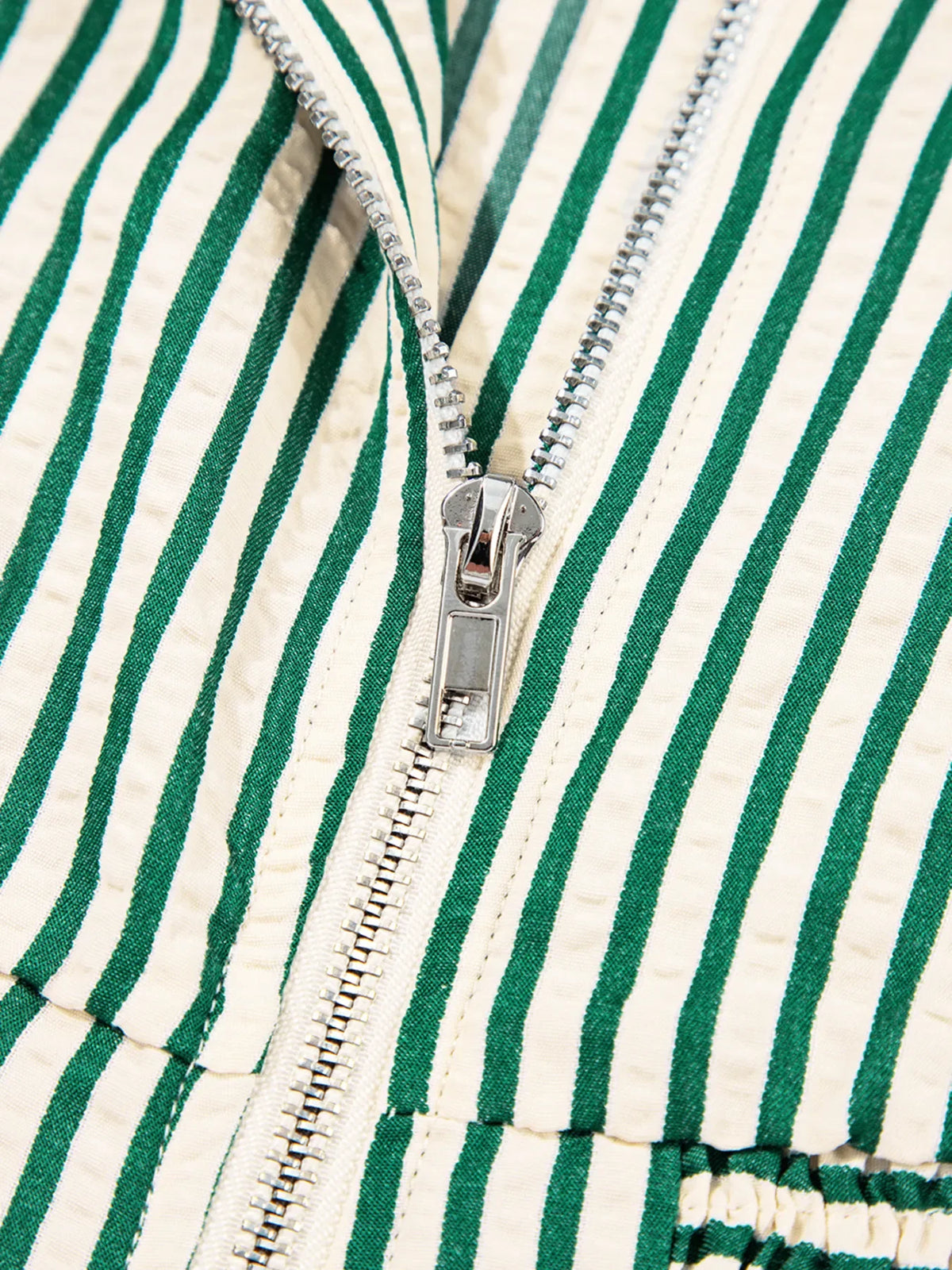 Stripe V Neck Zip Front Cinched High Waist Midi Dress