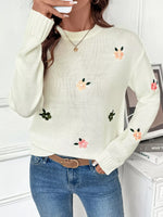 Flower Round Neck Long Sleeve Sweater