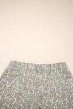 Raw Edge Leopard Print Denim Shorts