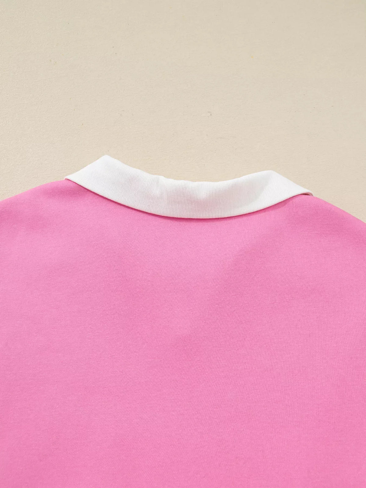 Plus Size Contrast Polo Collar Floral Patchwork Elastic Cuffs Long Sleeve Top