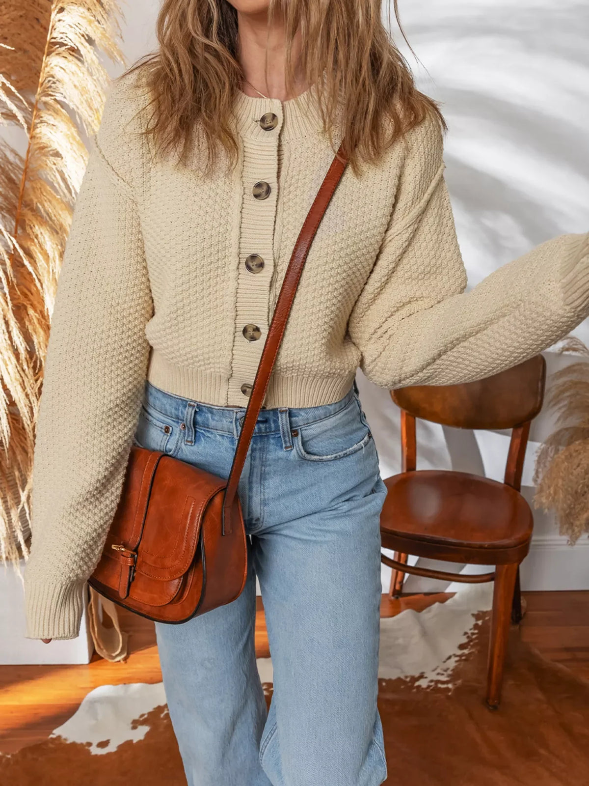 Button Front Cropped Cardigan