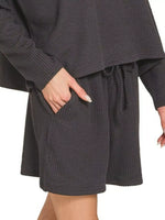 Zenana Corded Rib Long Sleeve Tee and Shorts Set