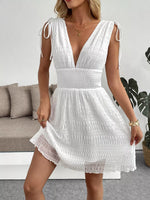 Smocked Deep V-Neck Sleeveless Dress
