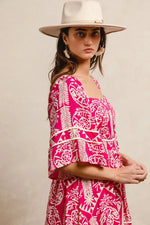BiBi Aztec Woven Printed Contrast Binding Dress