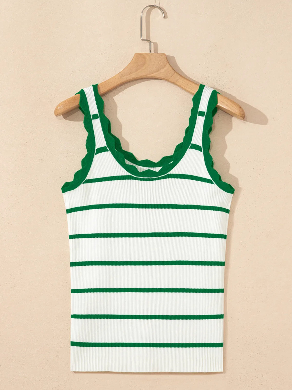 Stripe Scalloped Edge Crew Neck Knit Tank Top