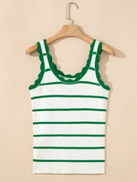 Stripe Scalloped Edge Crew Neck Knit Tank Top