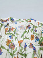 Floral Print Ruffle V-Neck Pressed Pleats Binding Tape Cotton Blouse