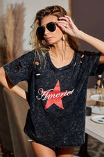 BiBi Laser Cut Mineral Washed Jersey Top withAmerica