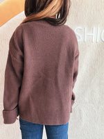 Button-Front Ribbed Cardigan with V-Neck