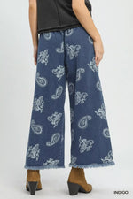 Umgee Denim Paisley Wide-Leg Pants