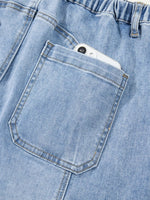 Wide Leg Drawstring Raw Hem Jeans