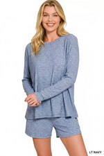 Zenana Soft Melange Long Sleeve Tee and Shorts Set
