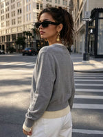 V-Neck Button-Down Contrast Layered Cardigan
