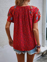 Printed Tie Neck Short Sleeve Blouse