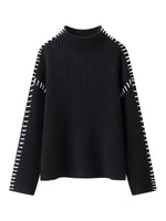 Contrast Mock Neck Long Sleeve Sweater