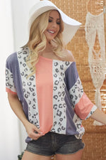 BiBi Leopard Stripe Printed French Terry Oversized Top