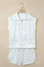 Floral Print Half Zip Top Matching Short Set