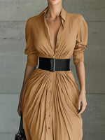 Full Size Button Front Ruched Shirt Maxi Dress Plus Size