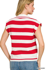 Zenana Viscose Striped Collared Sweater Vest