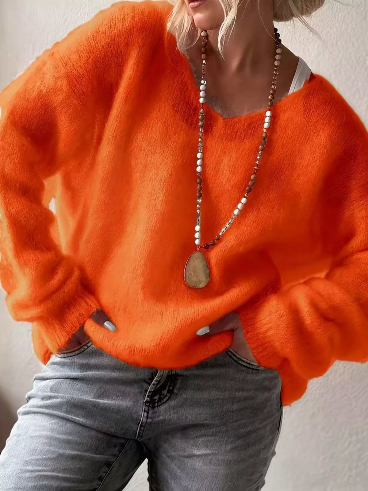 V-Neck Dropped Shoulder Sweater