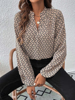 Printed Notched Balloon Sleeve Blouse