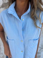 Full Size Textured Button-Front Sleeveless Shirt Plus Size