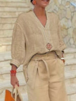 Full Size Johnny Collar 3/4 Sleeve Top and Shorts Set Plus Size
