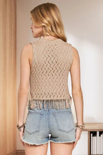 ADORA Fringe Hem Lurex Crochet Vest Top